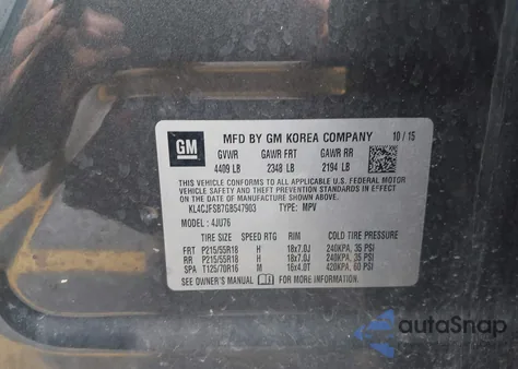 2016 Buick Encore Convenience из США, поврежденный, VIN KL4CJFSB7GB547903